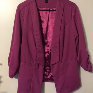 Ruched 3/4 sleeve Blazer - Magenta